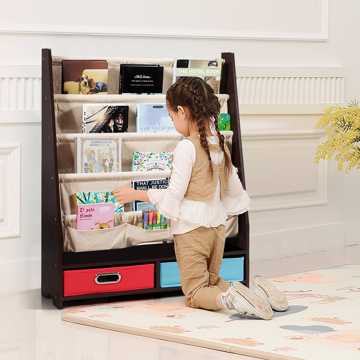 Beige Free Standing Kids Book Rack Bookshelf S94949