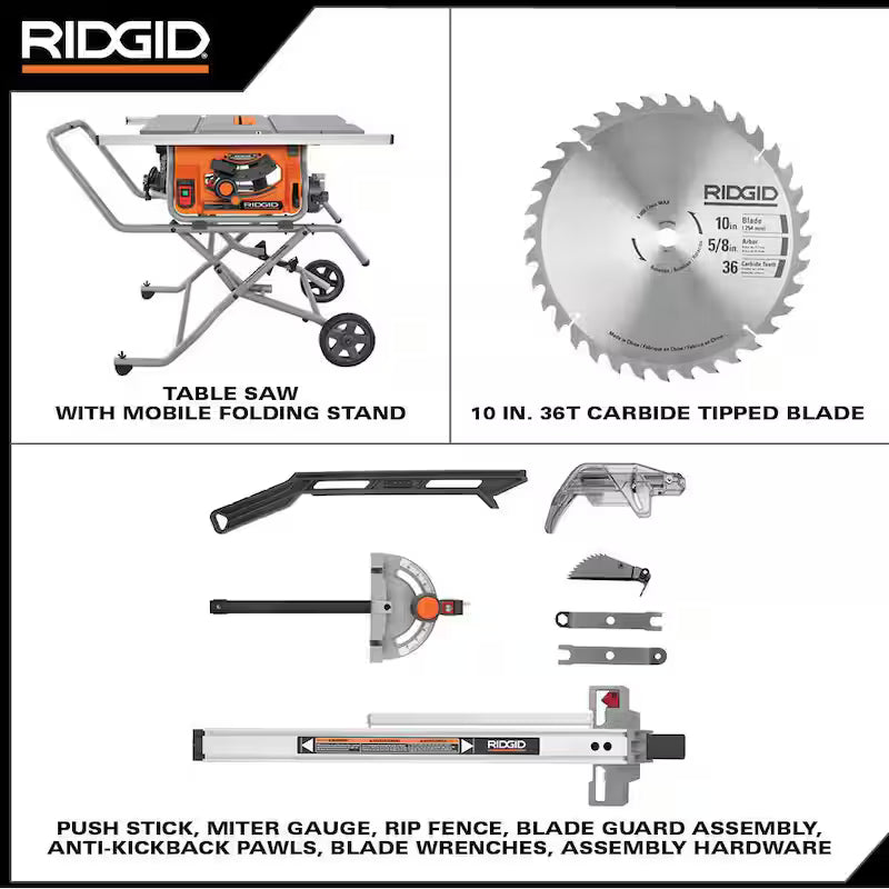 10 Amp 10 in. Corded Table Saw with Stand S744970