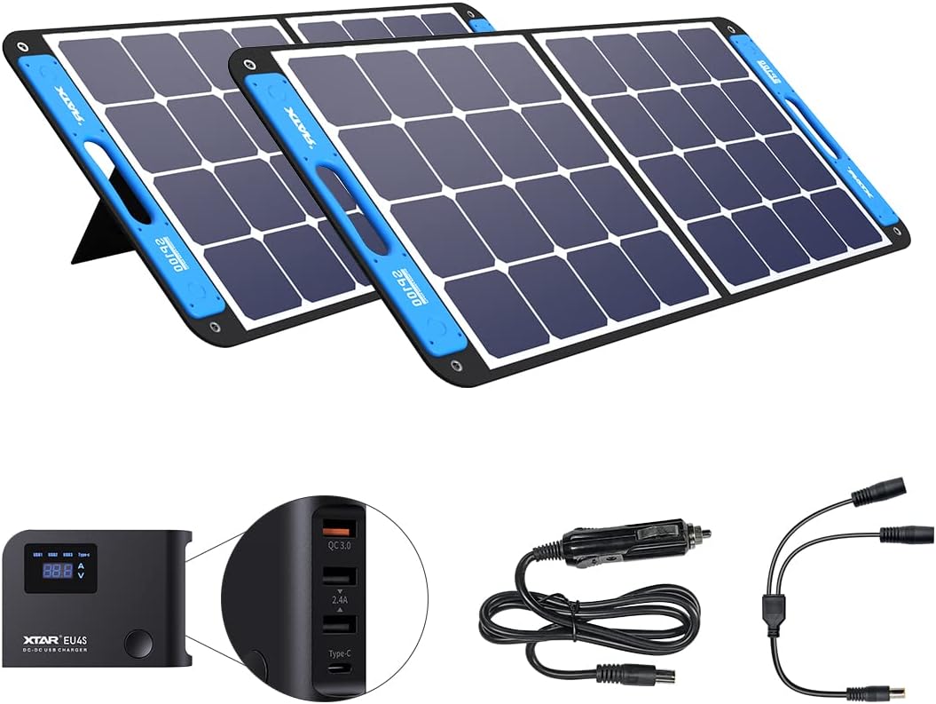 2 Pack 100w Portable Solar Panel with Independent Charger 8mm Splitter C366137