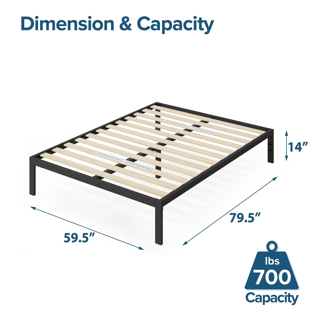 14" Black Metal Platform Bed Frame, Queen J3230