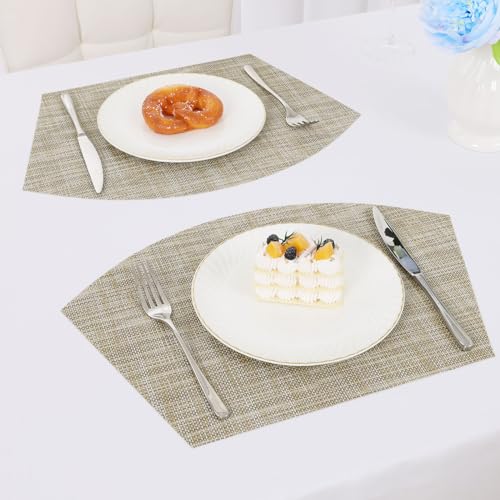 Round Table Placemats Set of 4 Heat Resistant Wipe Clean Tan W171