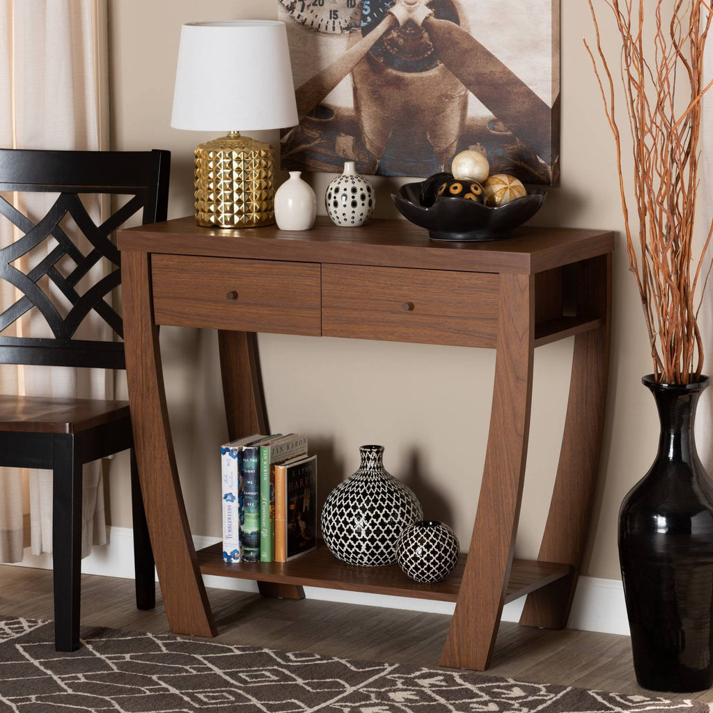 Walnut Brown 2-Drawer Console Table W26300