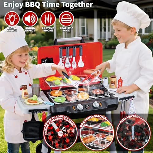 Kids BBQ Grill Playset with Smoke Sound Light U352475
