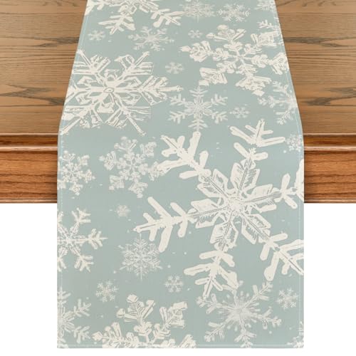 Navy Blue Snowflakes Christmas Table Runner 13x72 Inch Q164417
