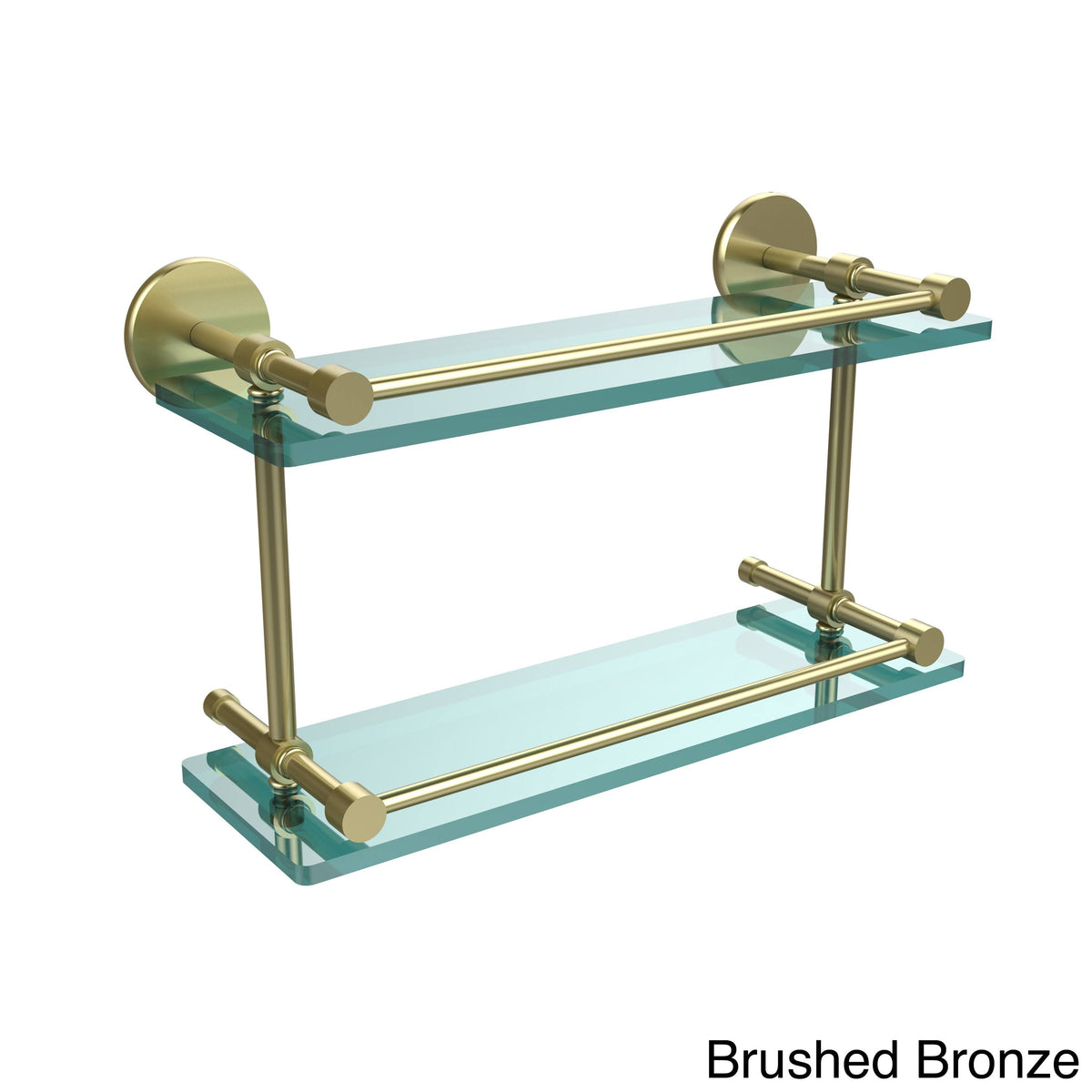 16 inch Tempered Double Glass Shelf with Gallery Rail, Brushed Bronze U849384