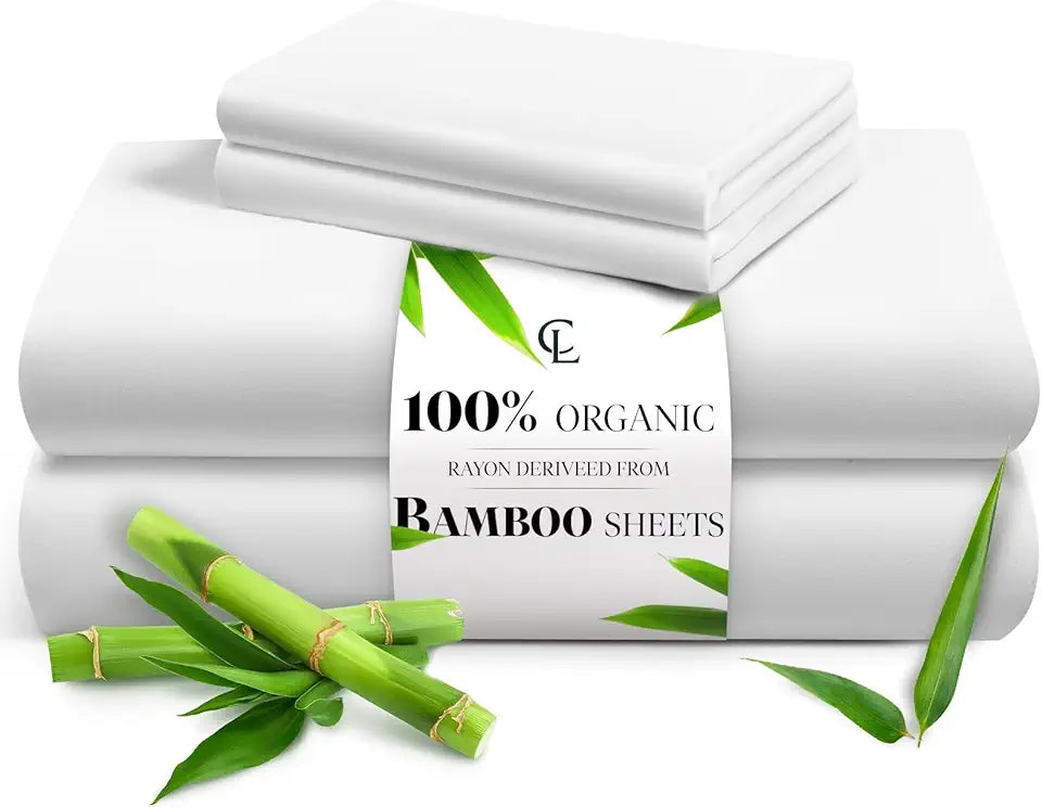 Queen Size White Viscose Bamboo Sheet Set S259830