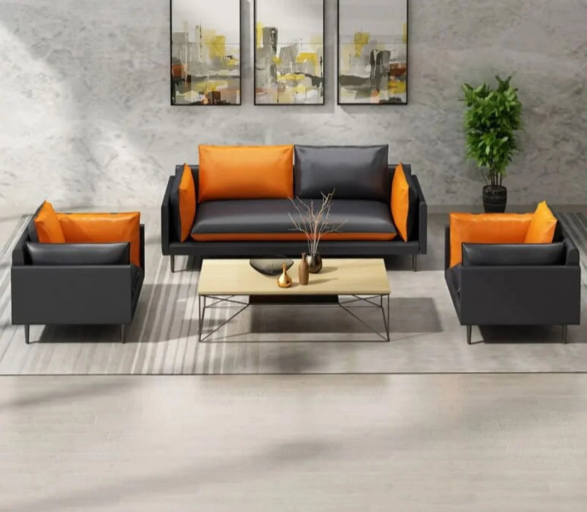 Leather Office Sofa Three Person Tea Table Combination Suit R29995