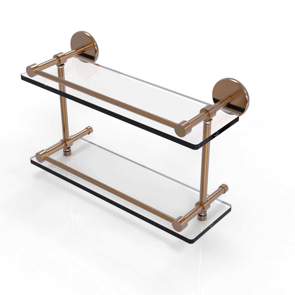 16 inch Tempered Double Glass Shelf with Gallery Rail, Brushed Bronze U849384