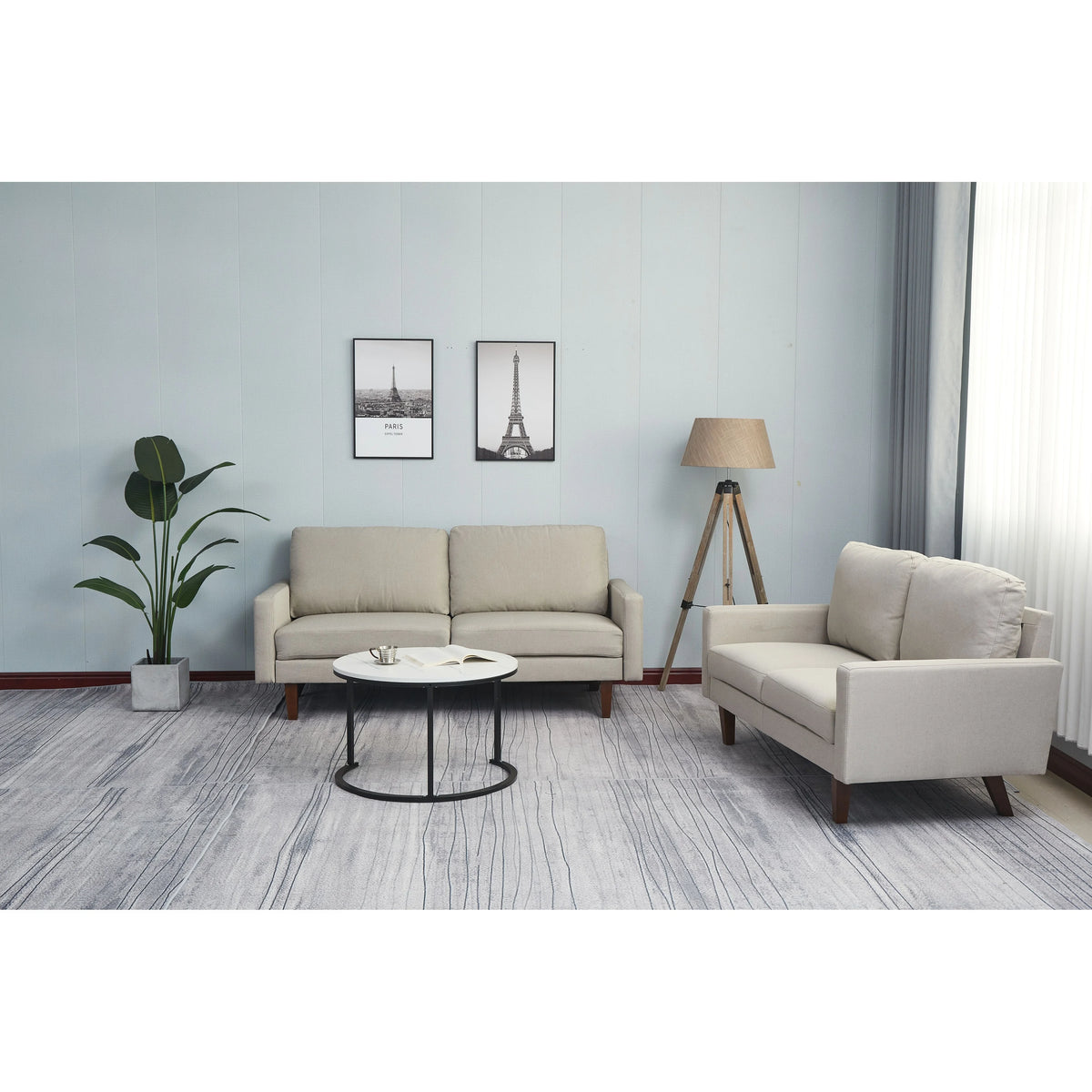 Sky Blue Linen 2 Piece Loveseat and Sofa Y97673
