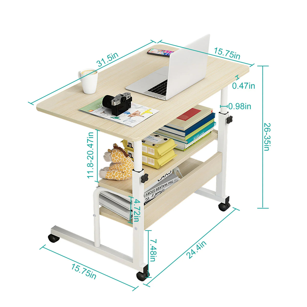 Height Adjustable Mobile Laptop Desk Cart with Lockable Wheels Z9263