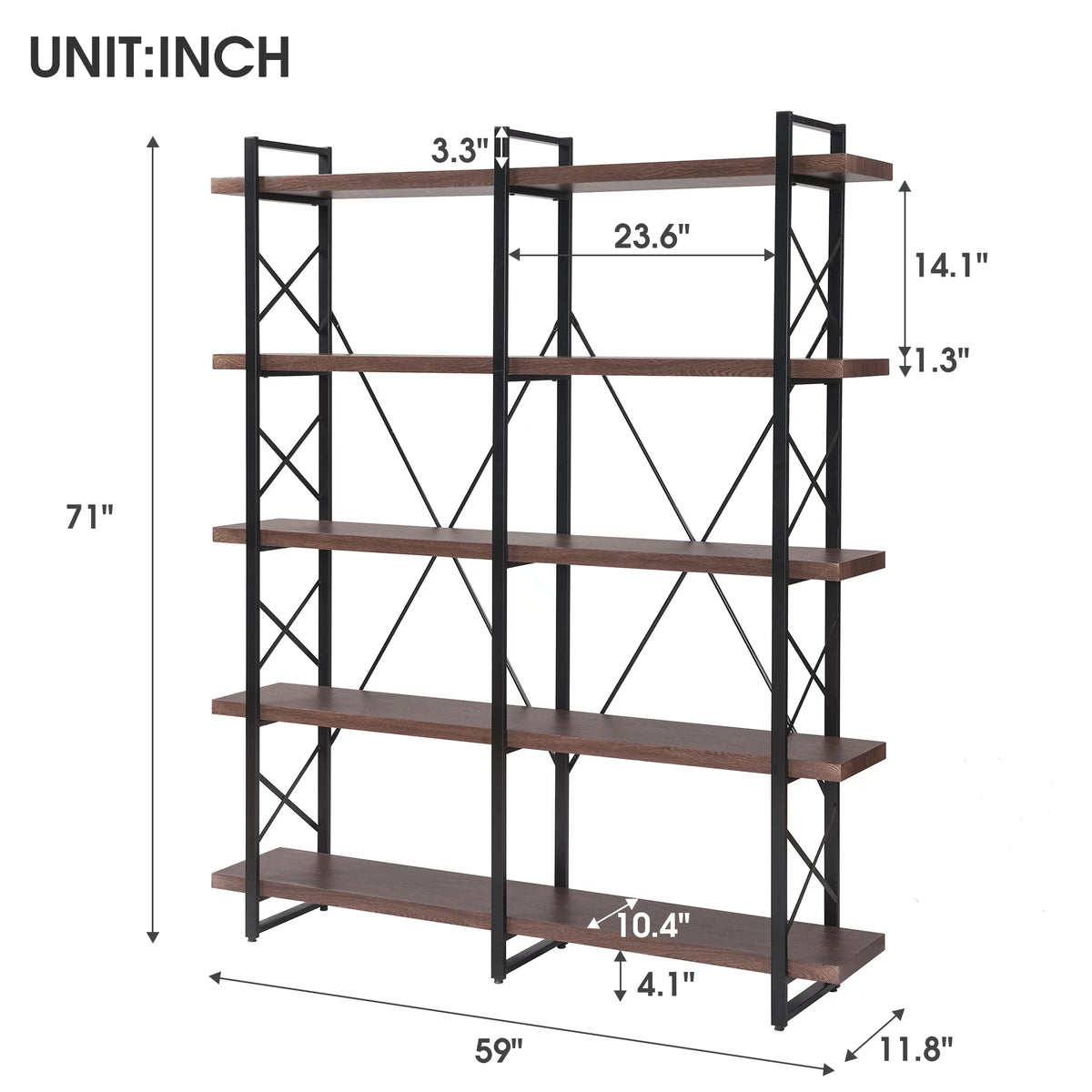 5 Tier Bookshelf with Metal Frame G3314