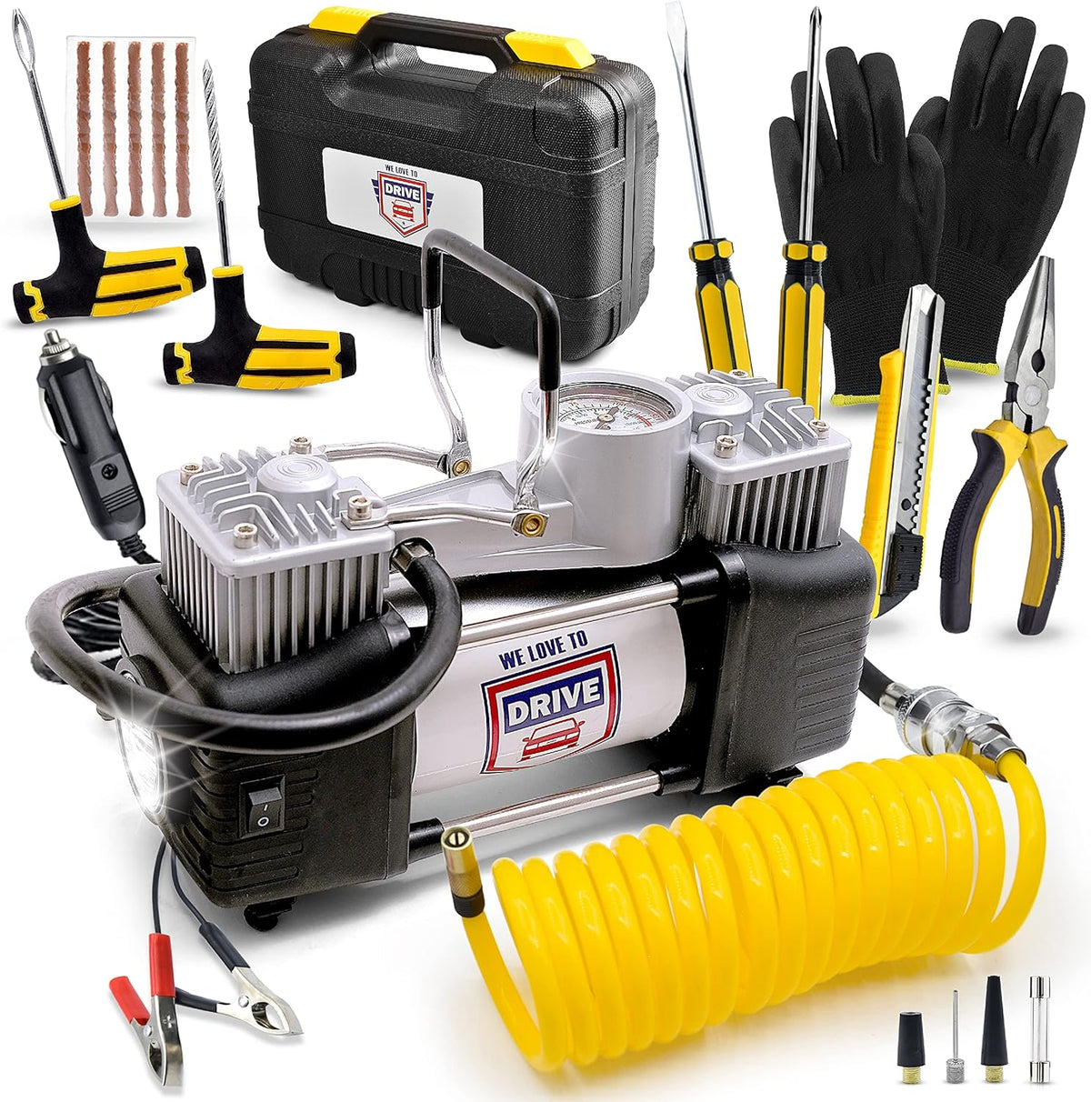 12V DC Portable Air Compressor Tire Inflator with 150 PSI Gauge & Carry Case B198013