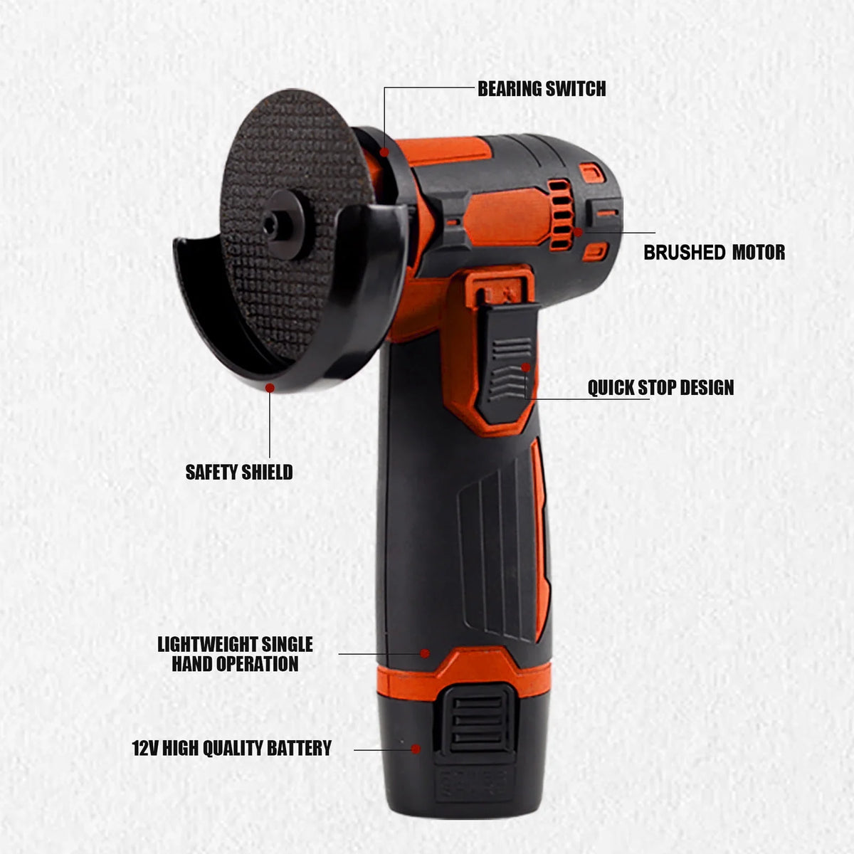 12V Cordless Angle Grinder Kit 3 Inch 19500 rpm with 2 1300mAh Lithium-Ion Battery W697