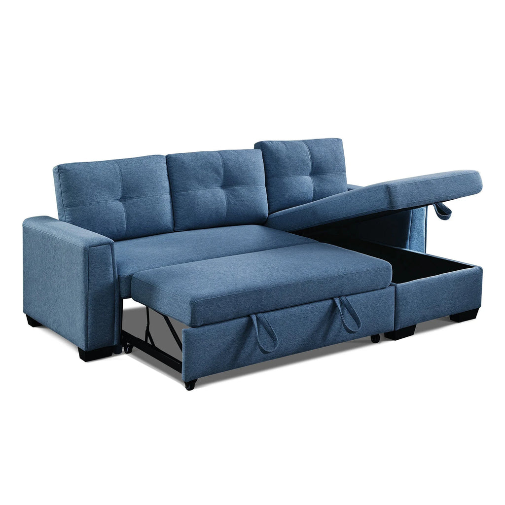 Blue L-Shape Pull-Out Sleeper Sectional Sofa G276