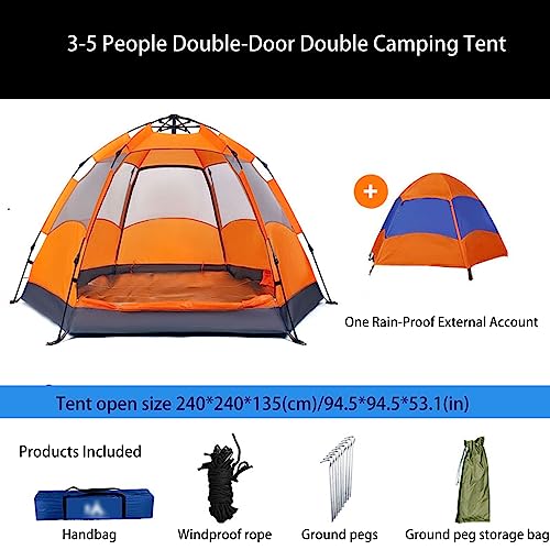 3-5 Person Instant Pop Up Camping Tent with Rain Fly Blue U181095