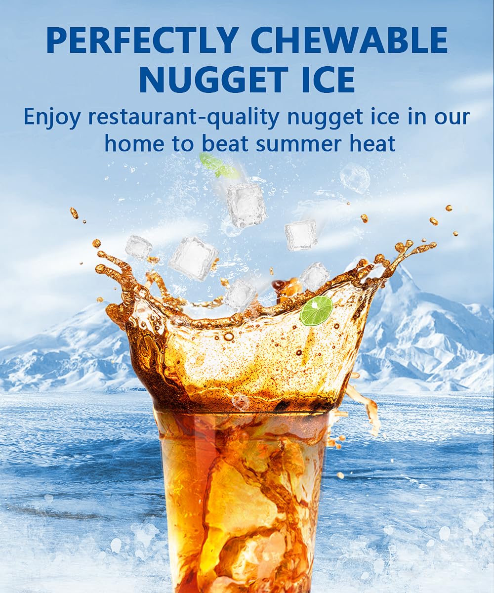 Portable Nugget Ice Maker with Handle, Ice Scoop and Basket F61762