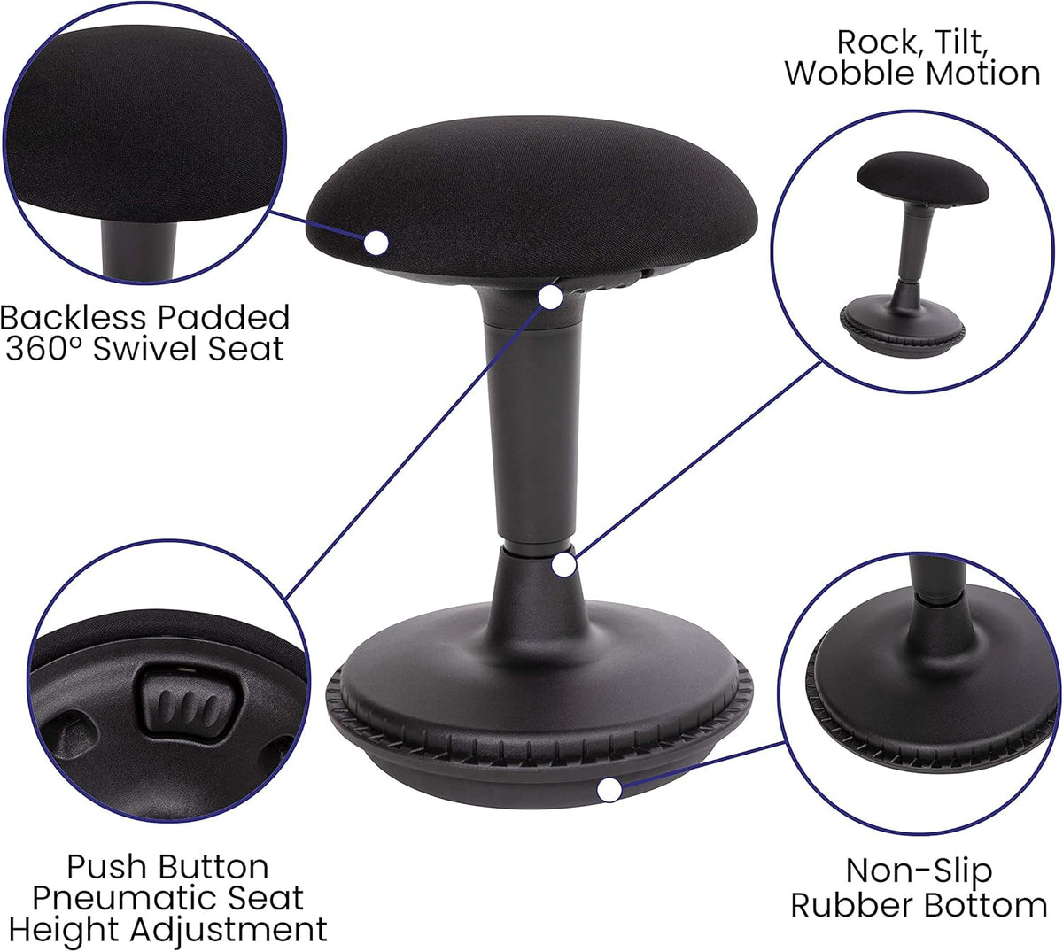 Black Push Button Height Adjustable Collaborative Stool W2574