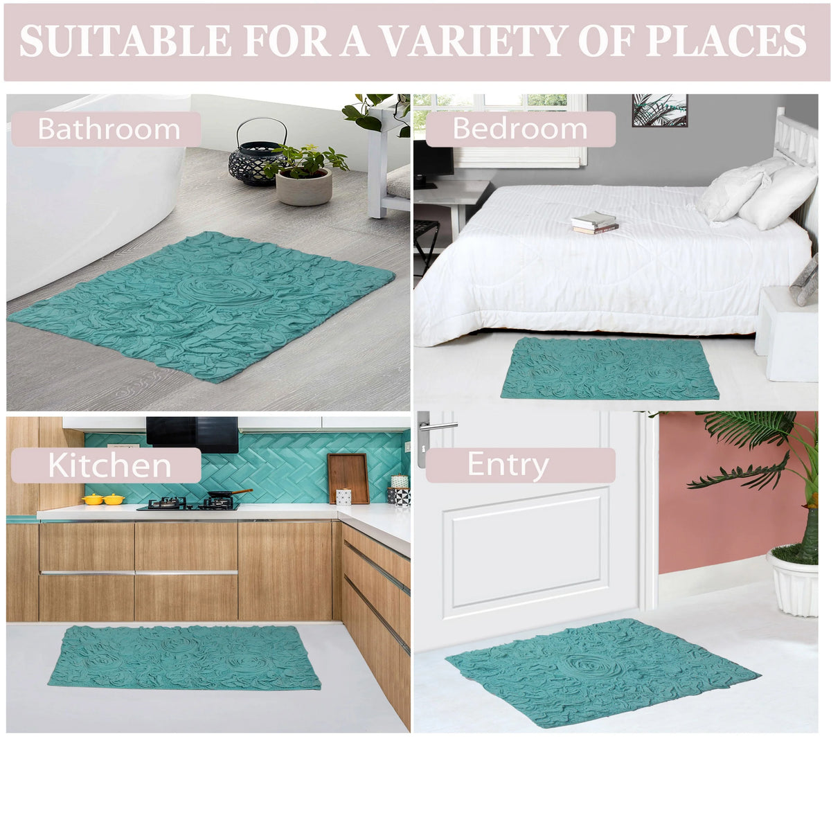 Turquoise 5 Piece Cotton Bath Rug Set X528