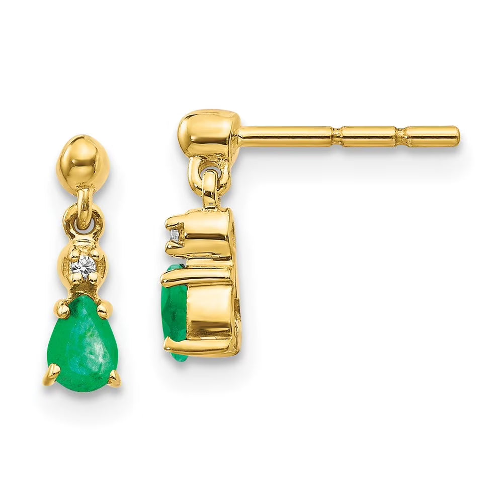 14k Yellow Gold Emerald and Diamond Dangle Earrings E3469
