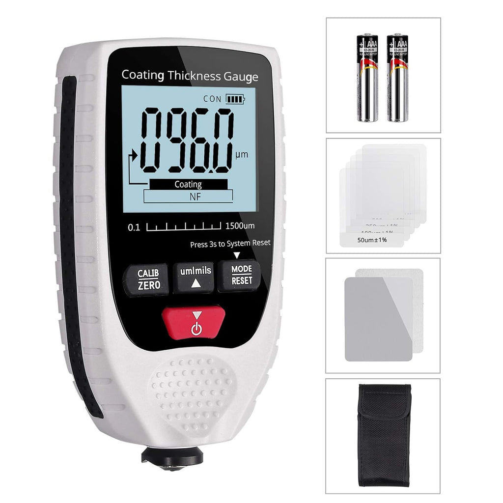 Paint Thickness Gauge Meter Fe/NFe Probe Coating Thickness Gauge, 0 to 1500um, Pack of 2 O33745