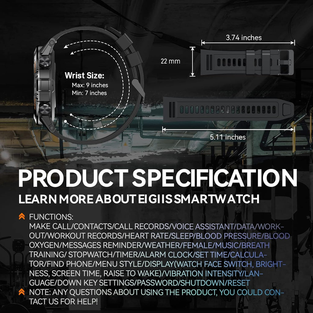 Rugged Tactical Smartwatch 1.39'' HD Screen Black A821