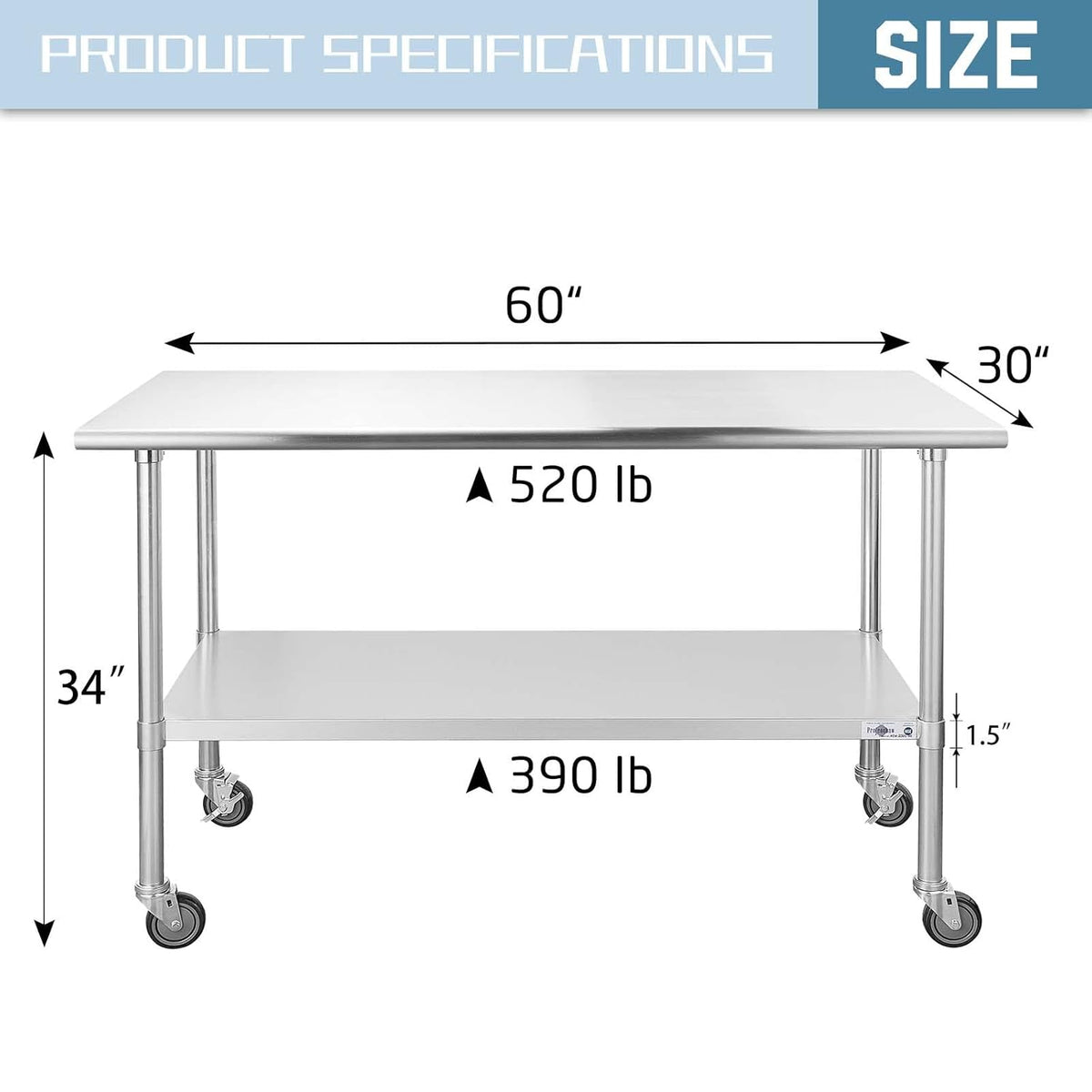 Stainless Steel Table 30 x 60 Inches with Caster Wheels R36181