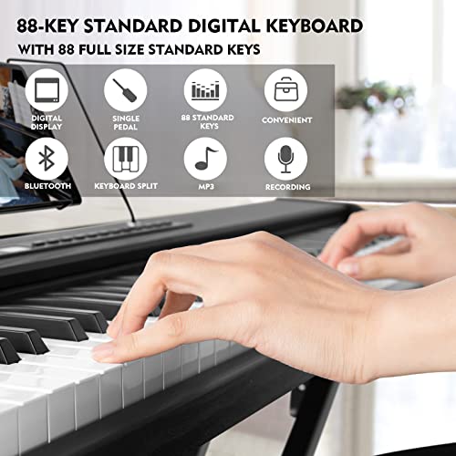 Black 88 Key Weighted Hammer Action Digital Piano with Stand, Sustain Pedal X365