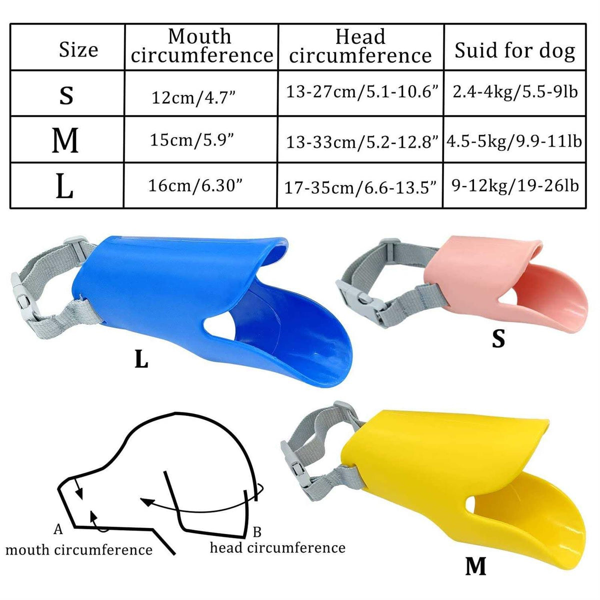 3pcs Silicone Dog Muzzle Adjustable W1175