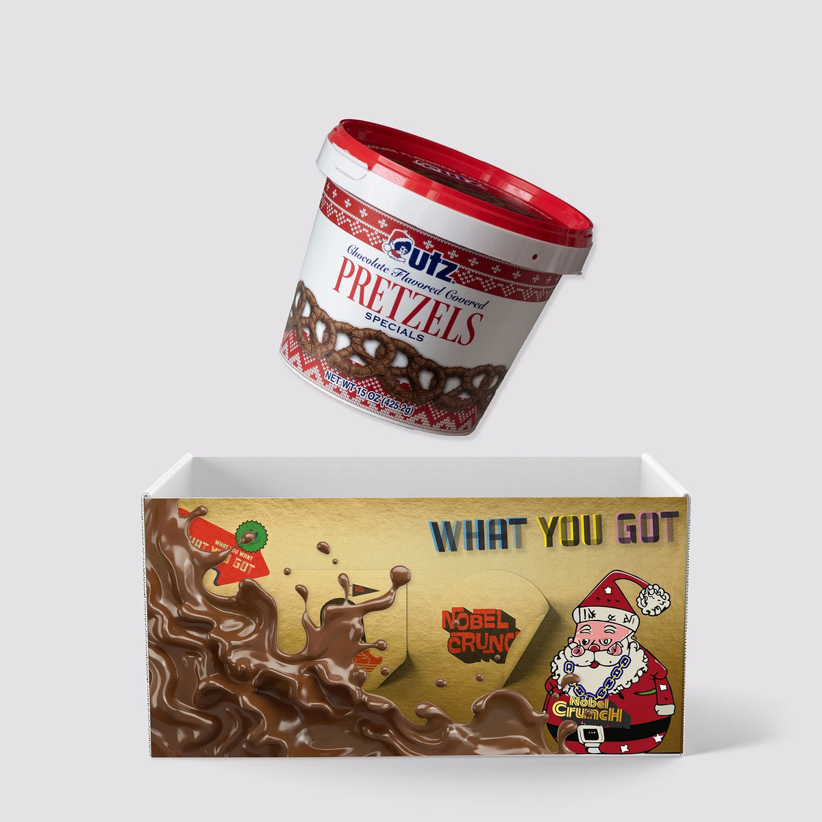 Chocolate Flavored Covered Holiday Pretzels (3, 15oz barrels) - Sweet and Salty Kettle Popcorn (1, 5.5oz) - 4 Items Total Q475674