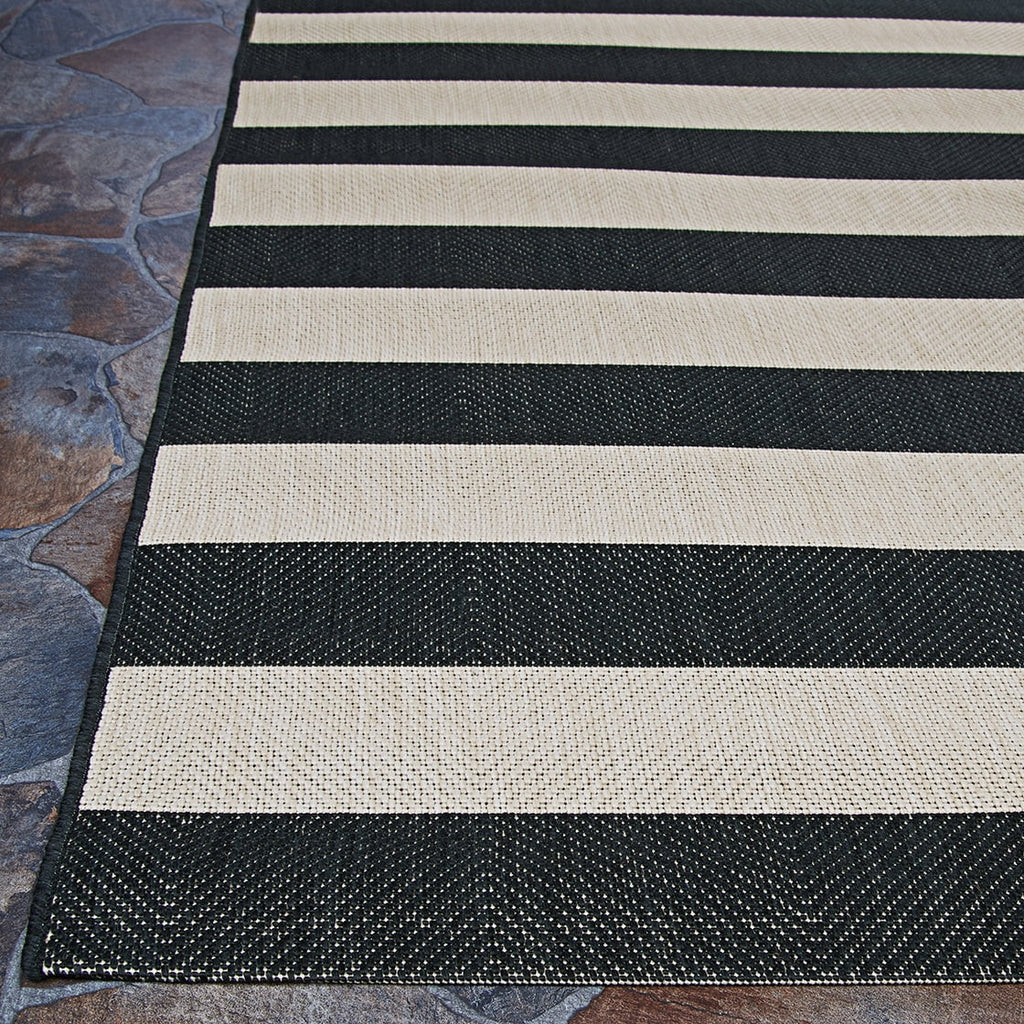 Onyx Black and Ivory Stripe Outdoor Rectangle Rug U88560