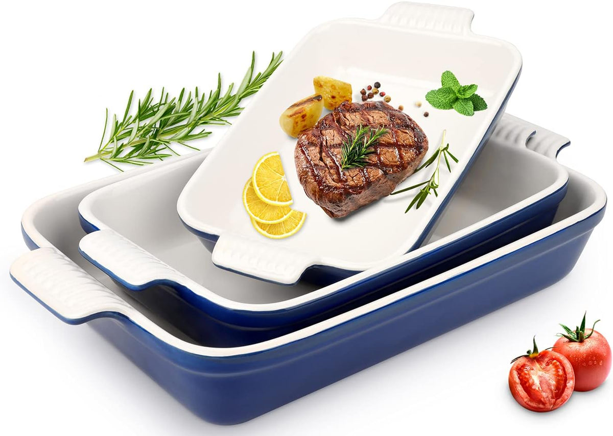 Light Green 3-Piece Ceramic Rectangular Baking Dish Set X938744
