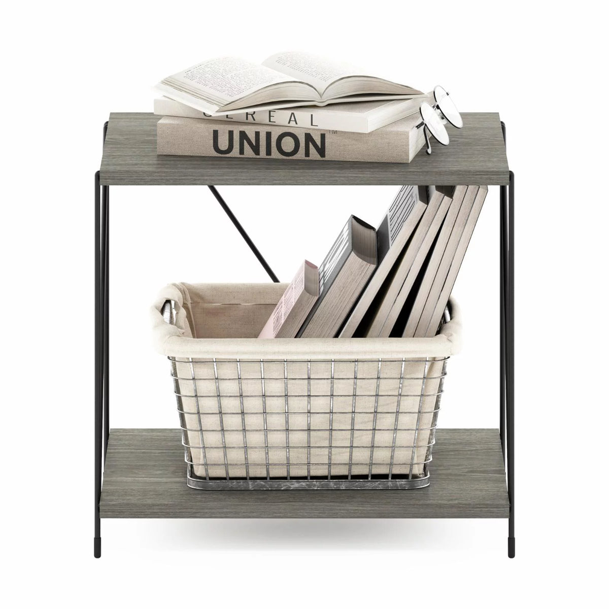 Oak Side Table with Metal Frame S33882