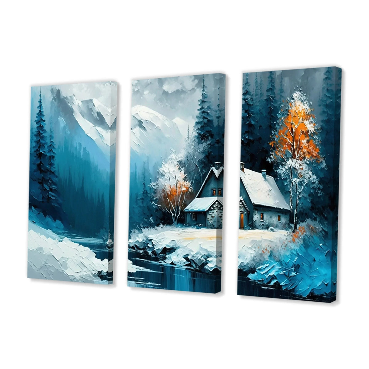 Cabin In The Woods In Winter I Canvas Art Print - 3 Panels 36 in. wide x 28 in. high Y694175