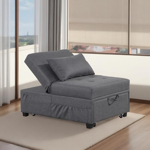 Dark Gray Convertible Sofa Bed with Pillow C88873