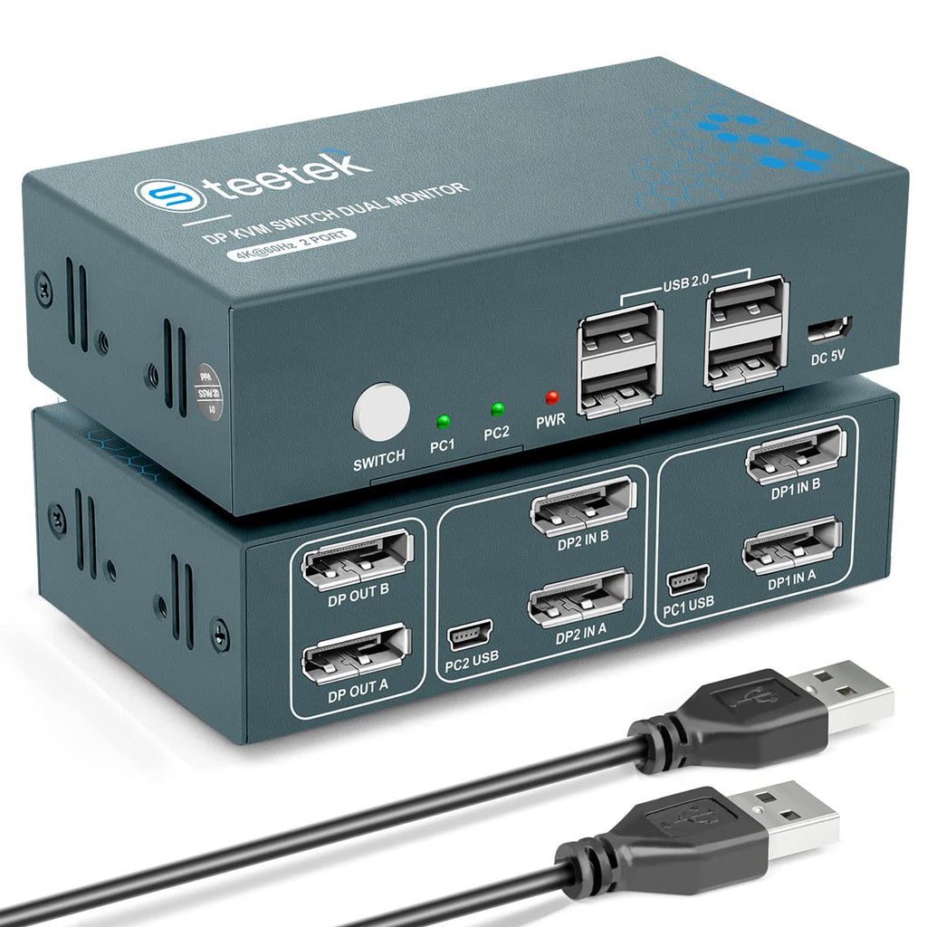 KVM Switch Dual Monitor DP 4K@60Hz with 4 USB 2.0 Hub I9131