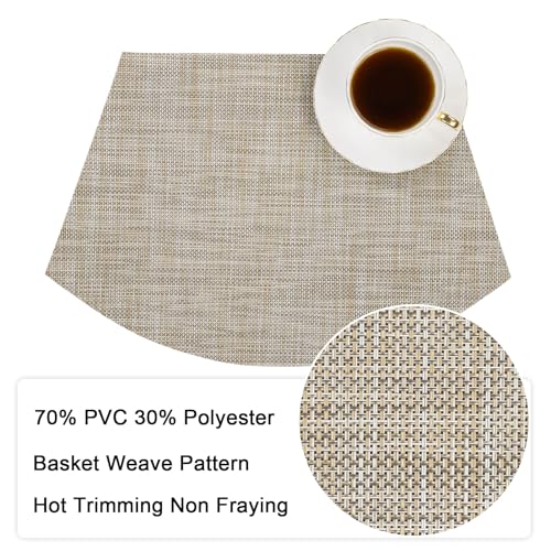 Round Table Placemats Set of 4 Heat Resistant Wipe Clean Tan W171