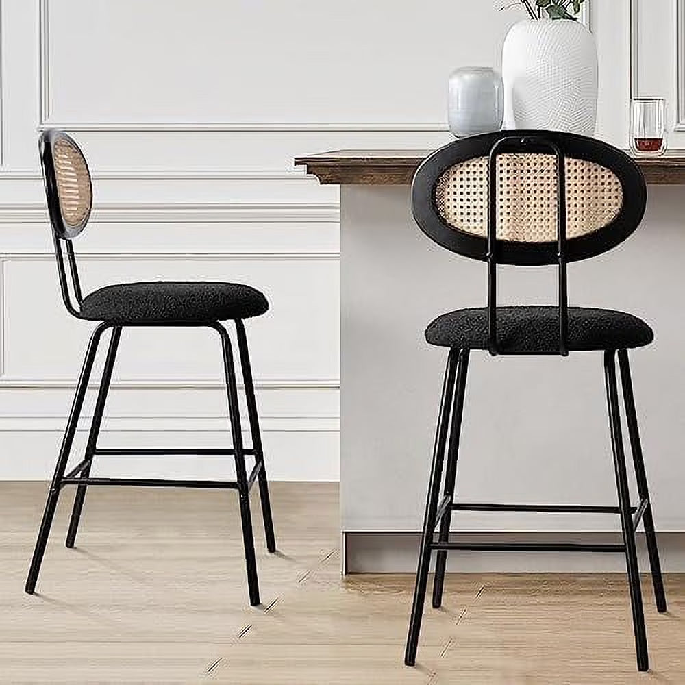 Black Faux Leather Upholstered Barstools Set of 2 with Metal Legs Q75976