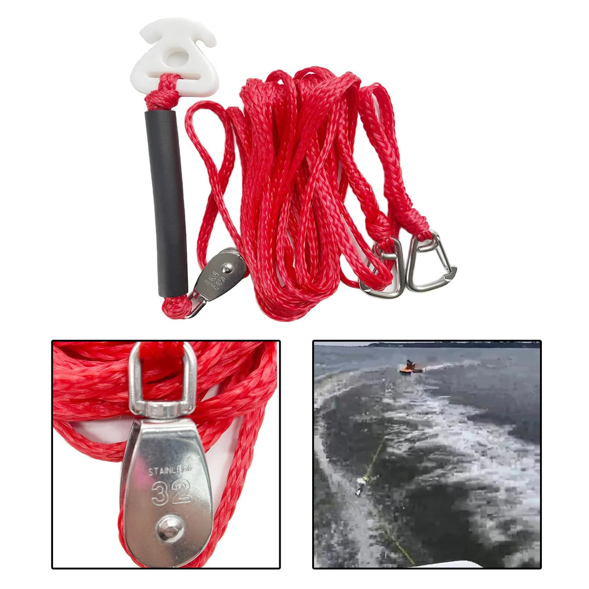 Boat Tow Harness Watersports Rope Steel Hook 12 Connector Pulley J809