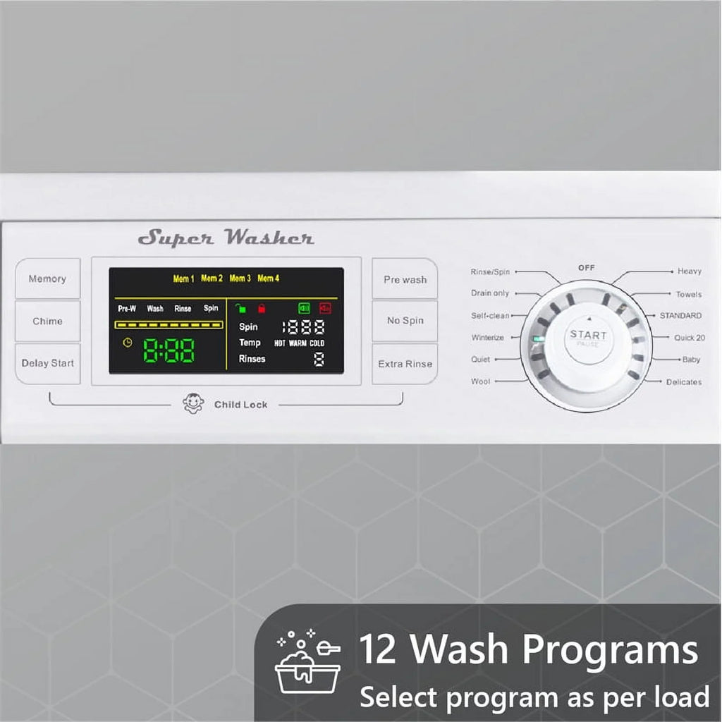13 lbs Compact 110V Washer 1200 RPM 12 Programs U506324