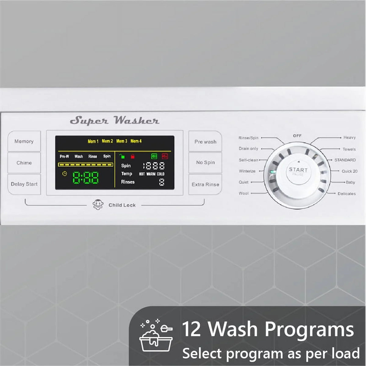 13 lbs Compact 110V Washer 1200 RPM 12 Programs U506324