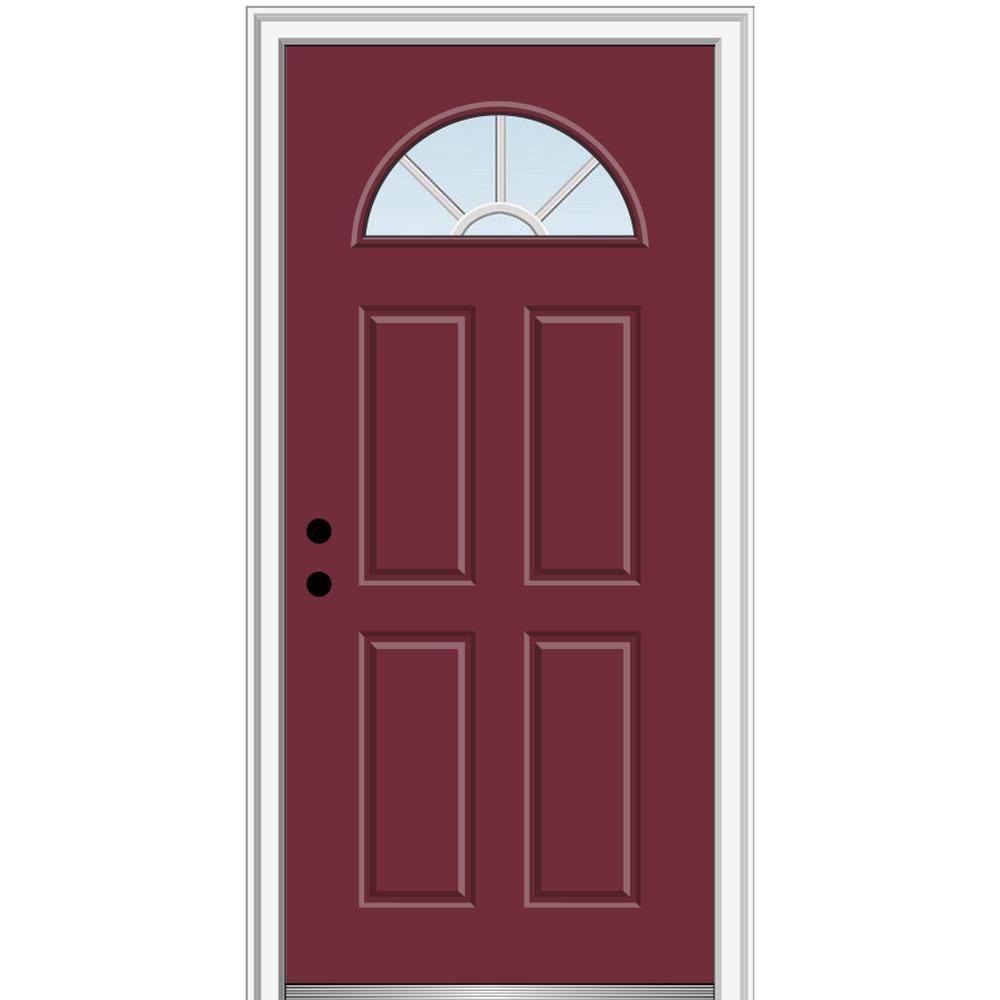 36 in. x 80 in. Right-Hand Inswing 1/4-Lite Clear 4-Panel Painted Steel Prehung Front Door A5071