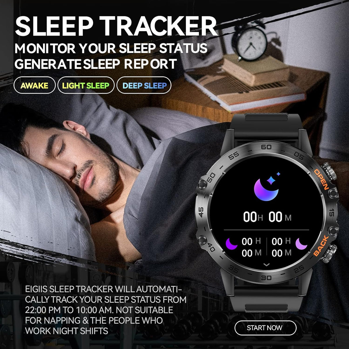 Rugged Tactical Smartwatch 1.39'' HD Screen Black A821