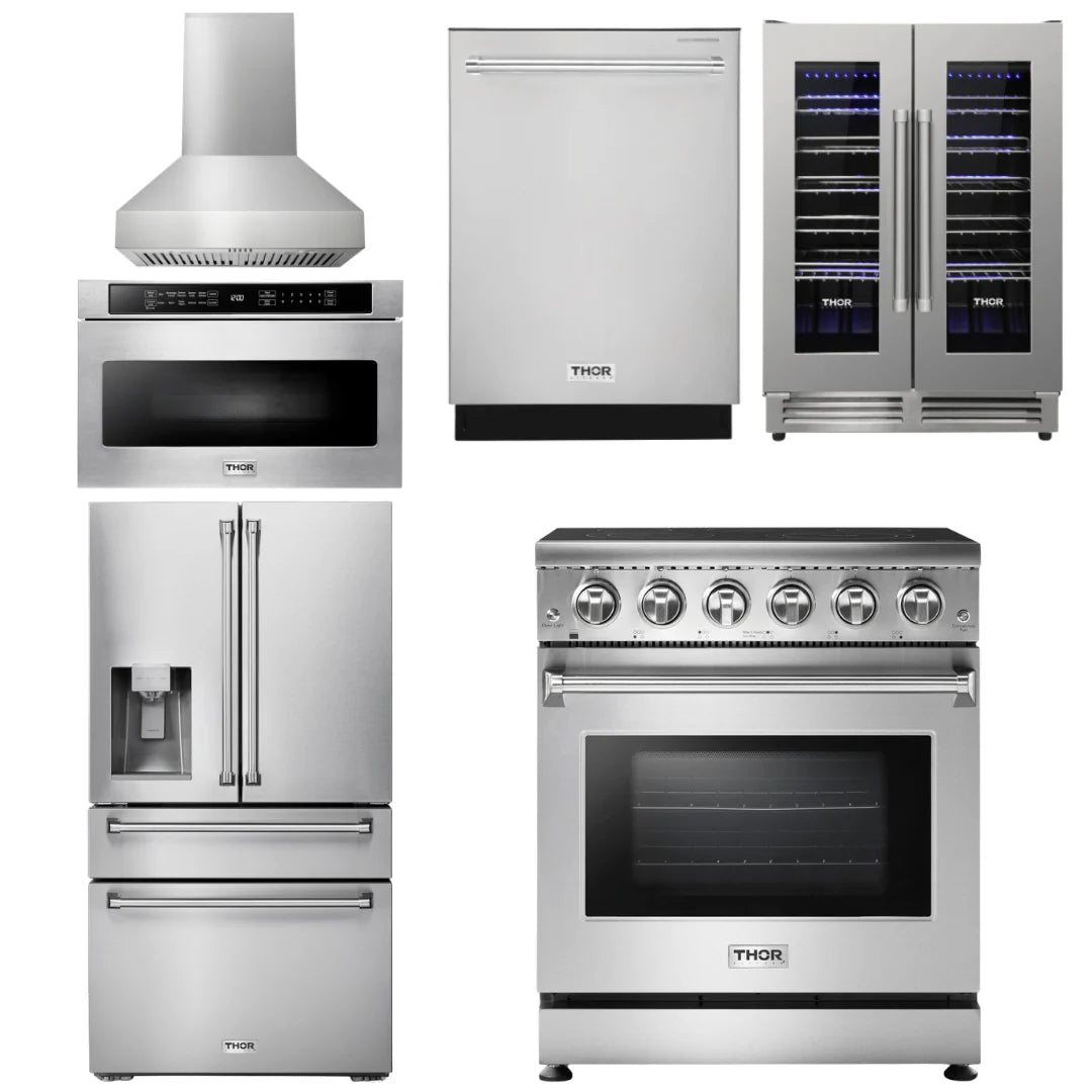30 Electric Range, Range Hood, Microwave, Refrigerator, Dishwasher, Wine Cooler A7864