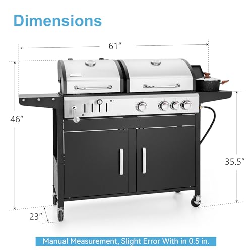 3 Burner Propane Gas and Charcoal Grill Combo with Side Burner, 37,000 BTUs 685 SQIN Dual Fuel Outdoor BBQ Grill O3538