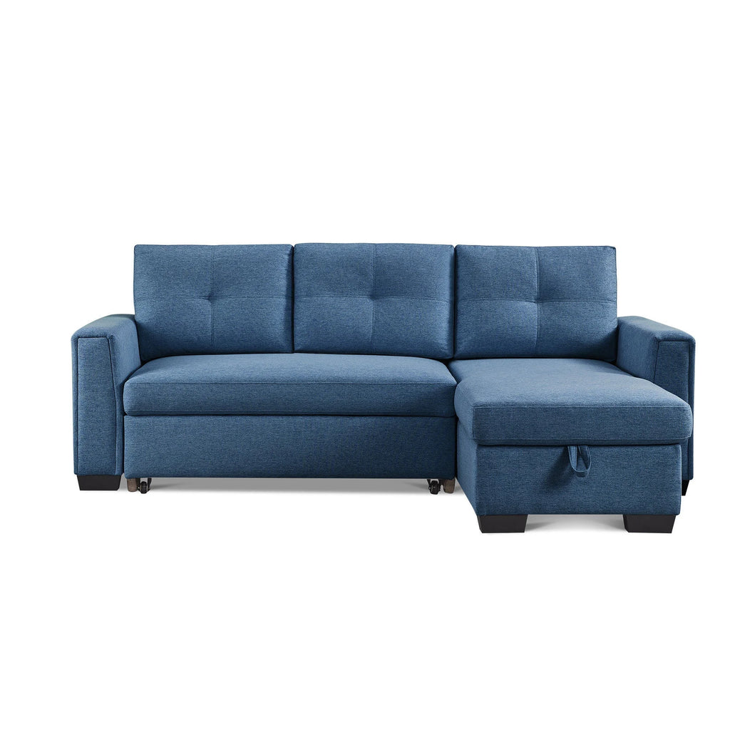 Blue L-Shape Pull-Out Sleeper Sectional Sofa G276