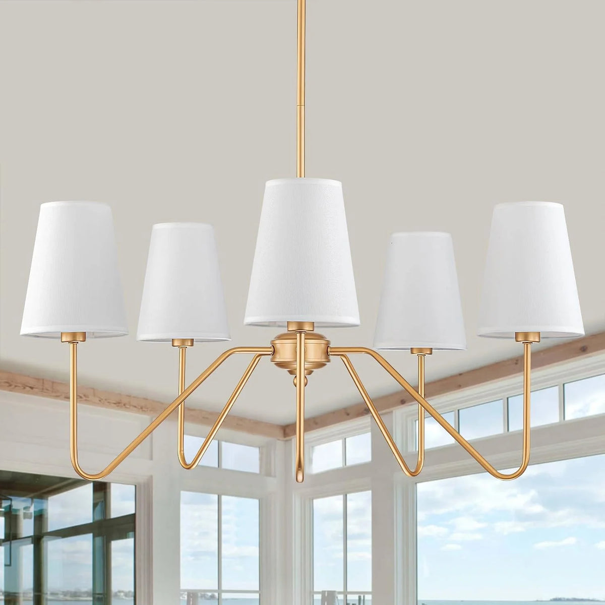 4-Light Kitchen Island Linear Pendant Light with Linen Shades Z520