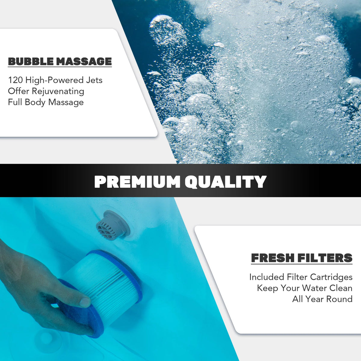 6x6ft PVC Inflatable Spa Tub with 120 Massaging Jets Y677