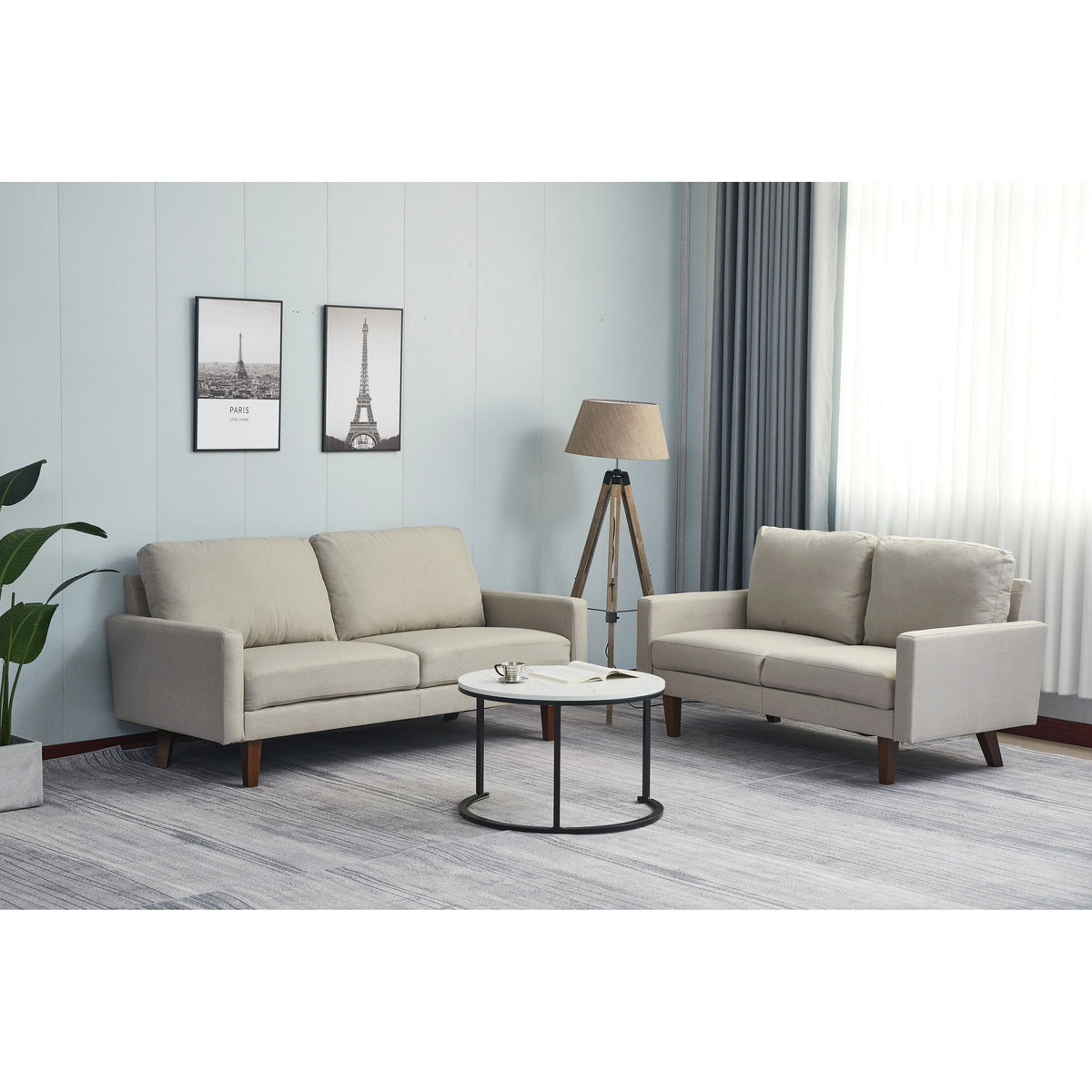 Sky Blue Linen 2 Piece Loveseat and Sofa Y97673