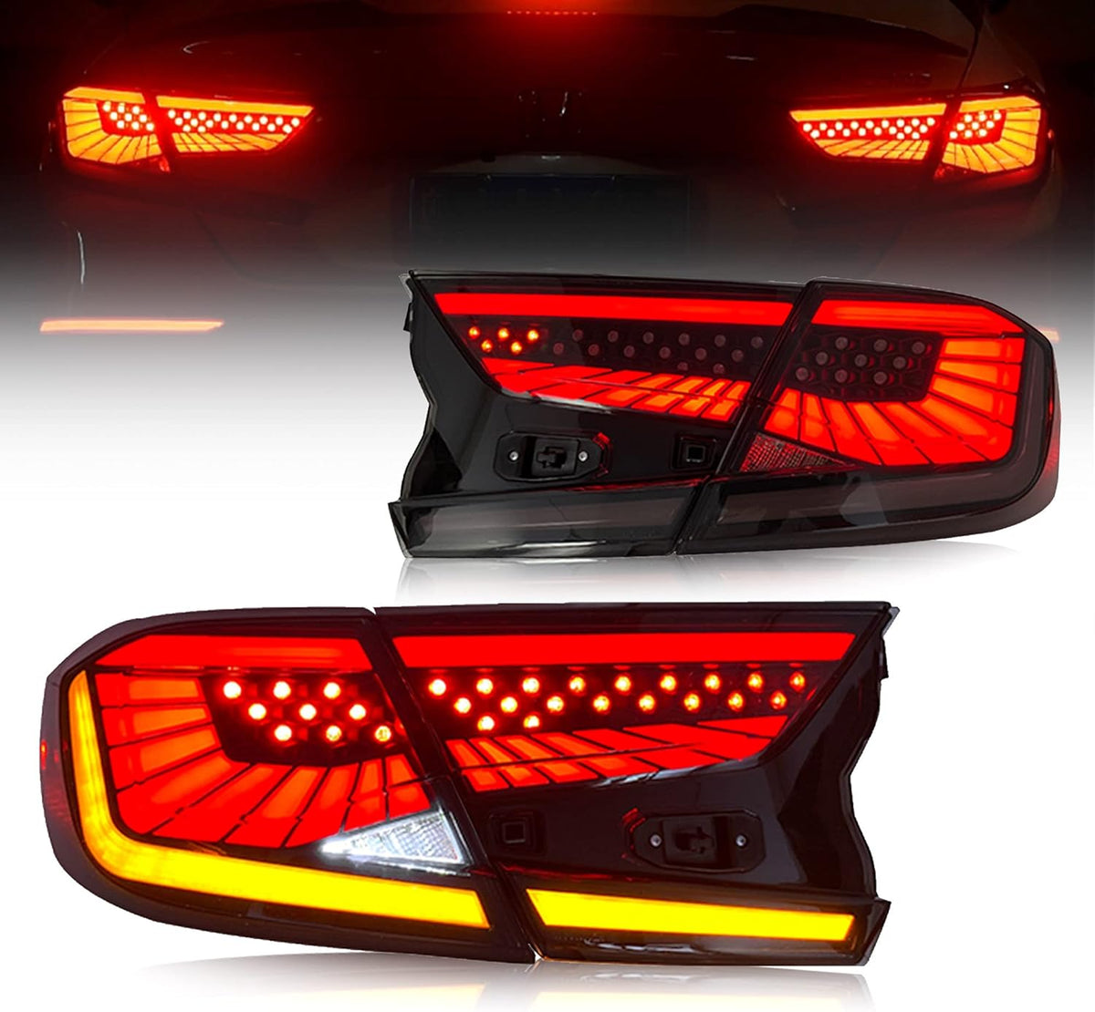Led Tail Lights Compatible with Honda Accord 2018-2020 Smoked Pair R404