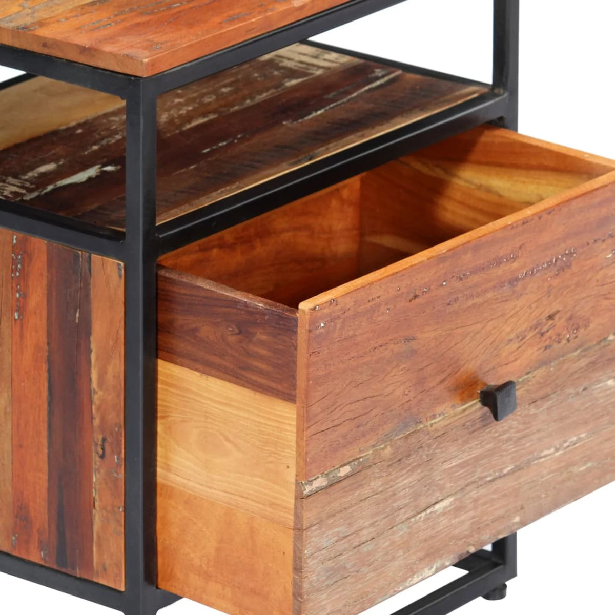 Bedside Cabinet Solid Reclaimed Wood and Steel W98083